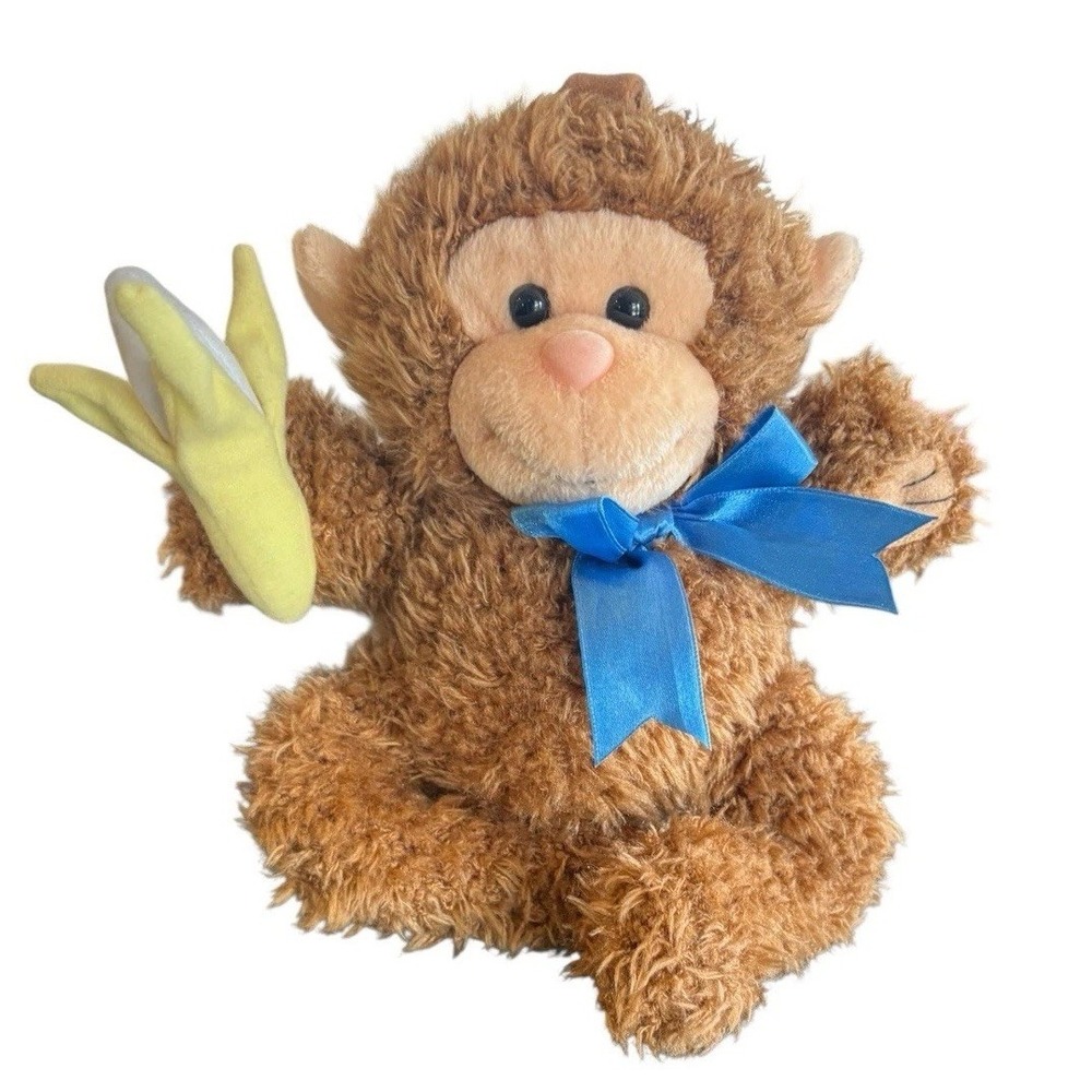 1999 Kids II Musical Monkey with Banana Plush Pull String *Works Well